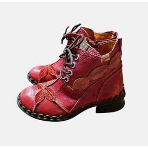 TMA Eyes Textured Leather Patchwork Lace-Up Oxford Ankle Boots Womens 6 Red